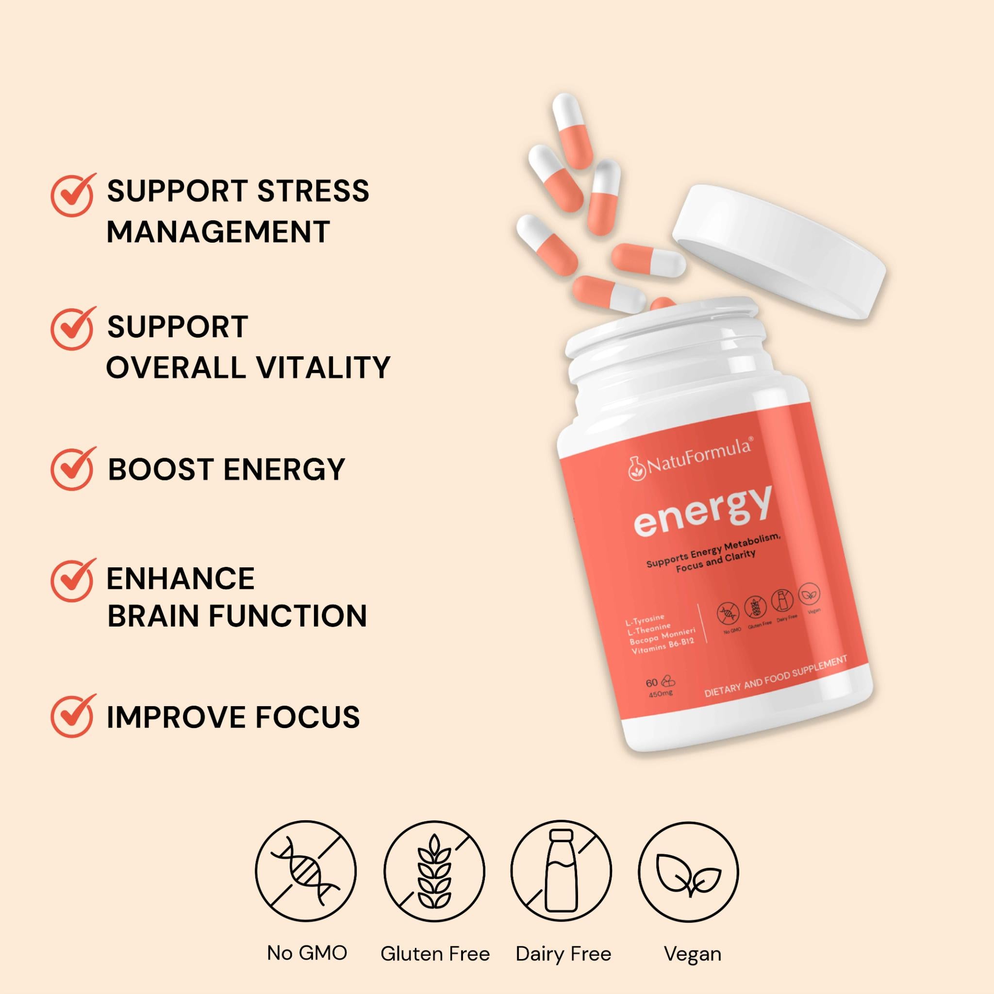 NatuFormula™ Energy - Boost Energy & Focus | 100% Organic Supplement