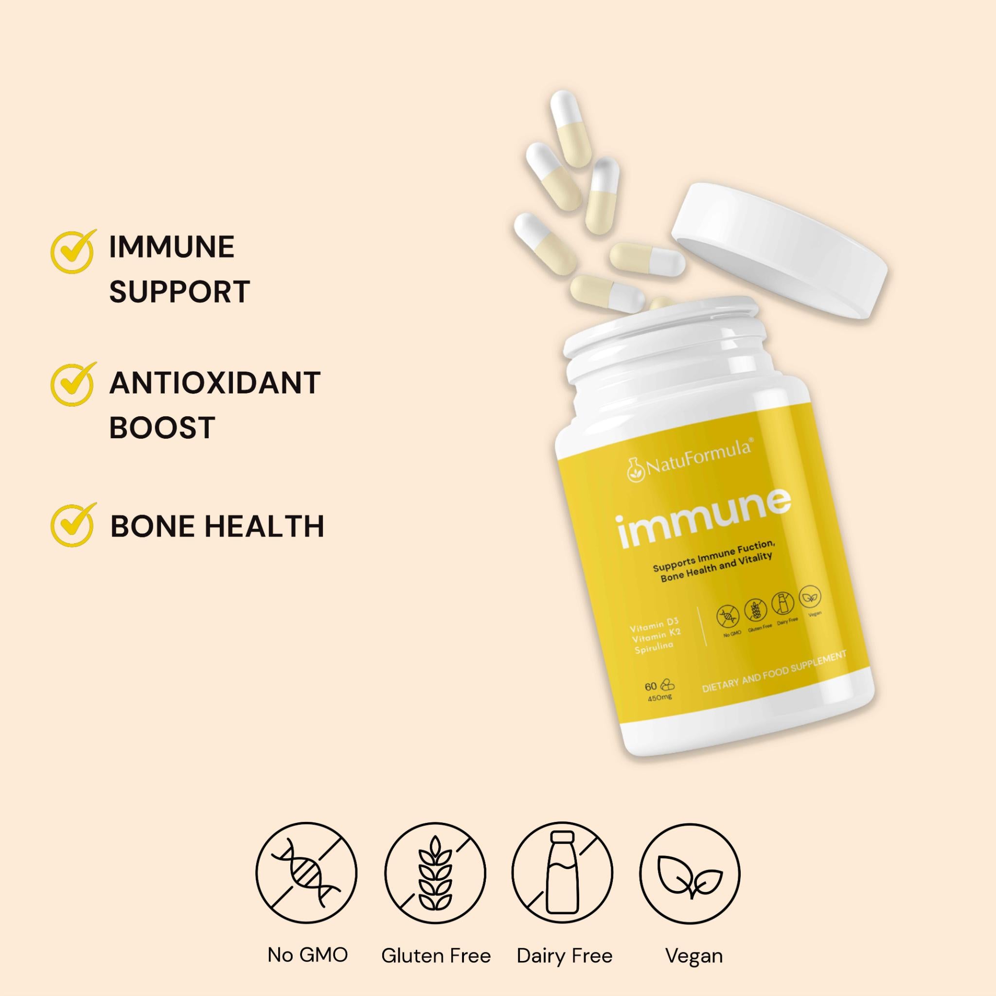 NatuFormula™ Immune - Boost Immunity & Bone Health | 100% Organic Vitamin D3 & K2